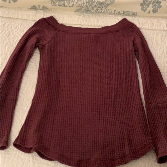 Off the Shoulder Bell Sleeve Waffle Knit Top - Picture 4 of 4